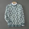 Men's Thick Wool Color Block Sweater - Casual Round Neck Knit Pullover for Autumn & Winter