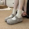 Grey Woolen Inner Height-increasing Fluffy Shoes for Women's Winter Wear 2025 New Warm and Velvet Flat-bottomed Mary Jane Cotton Single Shoes