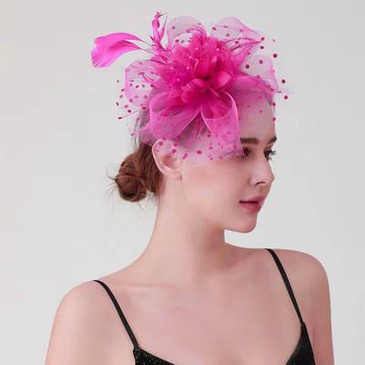 Feather Mesh Decorative Top Hat Headband Party Hair Accessories Women Flower Decor Dot Print Headpiece