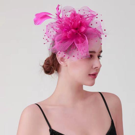 Feather Mesh Decorative Top Hat Headband Party Hair Accessories Women Flower Decor Dot Print Headpiece