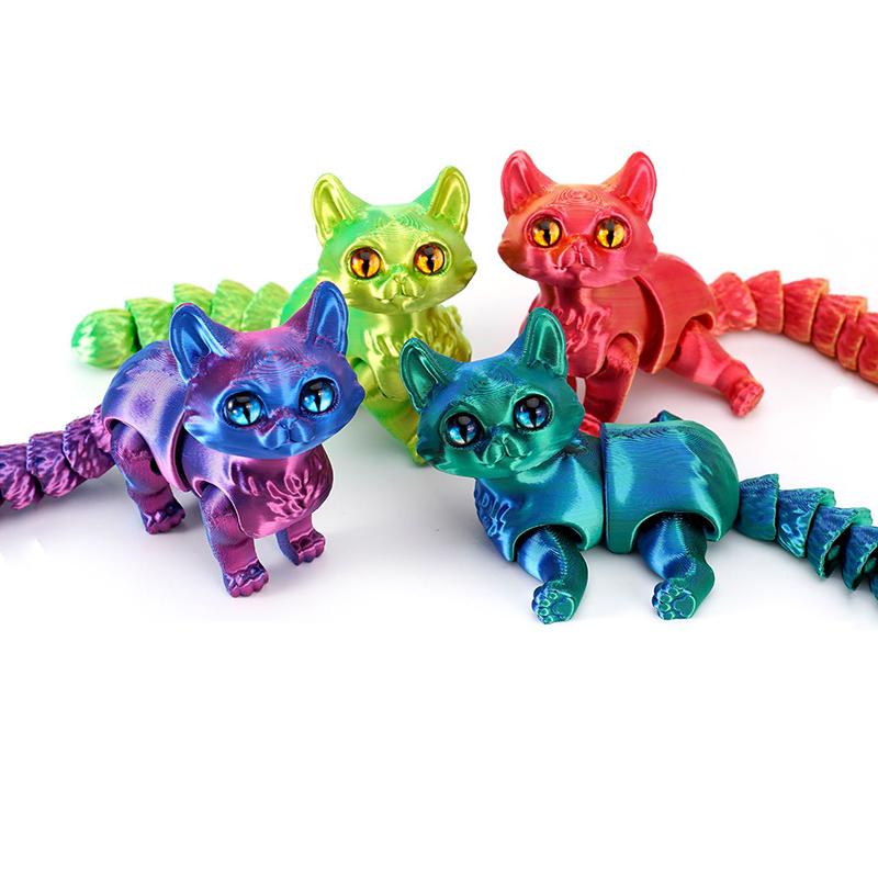 3D Printed Cute Cat Model Toys Sphynx Cat Ornament Realistic Hairless Figurine with Movable Joint Children's Funny New Year Gift