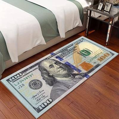 24"x63" Currency Print Non-Slip Runner Rug - Machine Washable Rubberback Hallway Mat, Modern Geometric Floor Carpet for Kitchen/Bedroom/Entryway