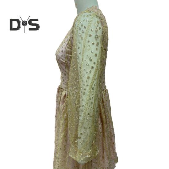 Robe de soirée col en V profond paillettes maille transparente robe trapèze mini manches longues lanterne robe de soirée cocktail courte