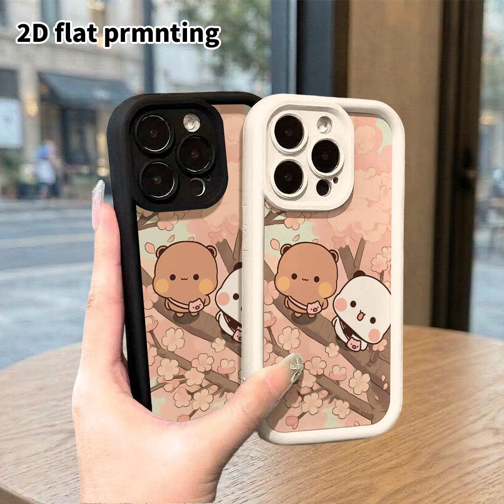 Phone Case: 2D Flat Design Suitable for iPhone 18 17 16 15 14 13 Pro Stepped Protective Case, Panda and Brown Bear, Christmas and Halloween Gift