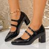 Scarpe Mary Jane Vintage da Donna Taglie Forti, Décolleté con Tacco Medio e Grosso