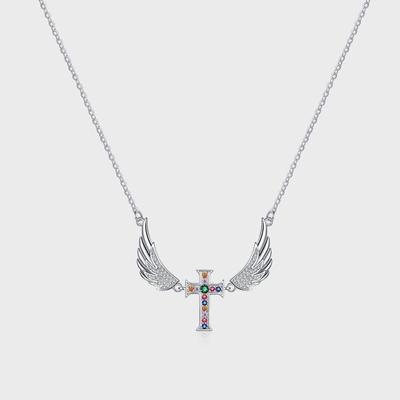 S925 Sterling Silver Angel Wings Necklace Women's Niche Design Wings Cross Pendant Light Luxury Premium Clavicle Chain