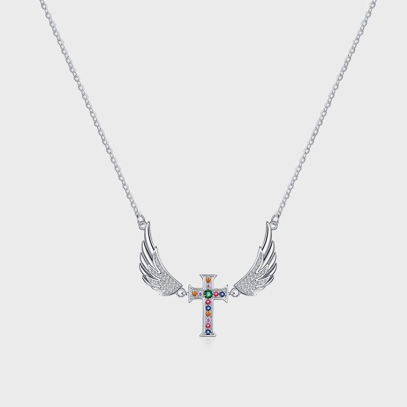 

S925 Sterling Silver Angel Wings Necklace Women s Niche Design Wings Cross Pendant Light Luxury Premium Clavicle Chain
