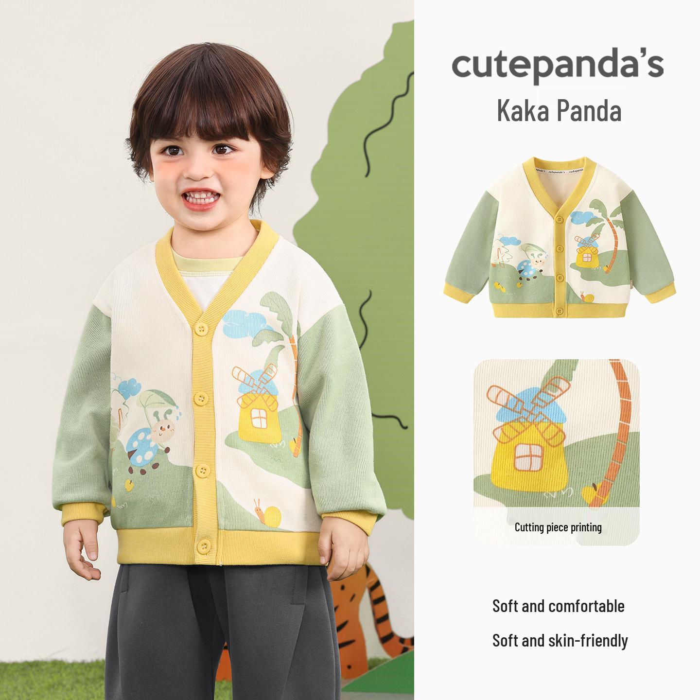 Panda Boys  & Girls  Knit Cardigan - Spring Casual Top for Toddlers зелёный