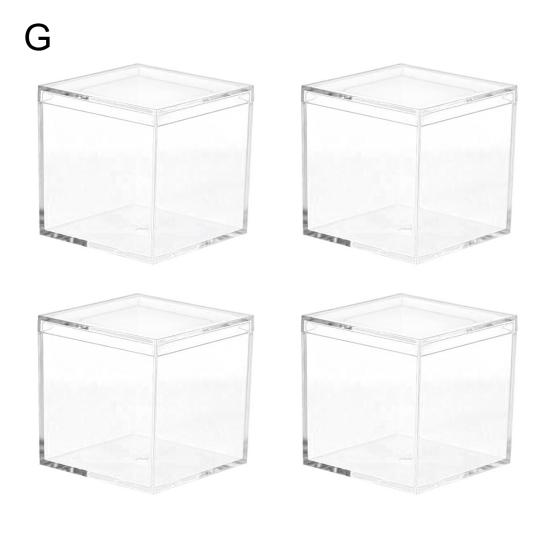 4Pcs Durable Candy Box Multiple Uses PS Transparent Cube Compact Portable Lid Case Organizer Container for Wedding
