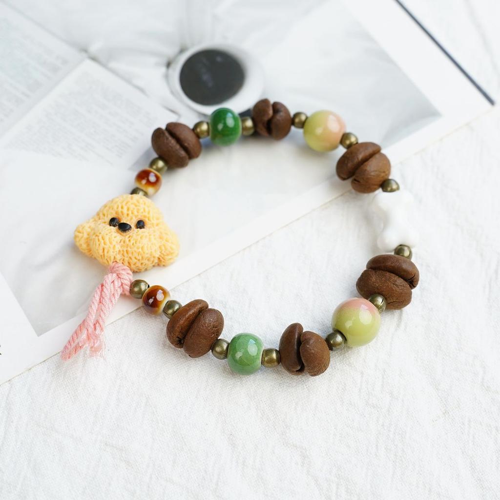 Bracciale in ceramica con perline a forma di chicchi di caffè risveglio design unico senso coppia fidanzata elastico