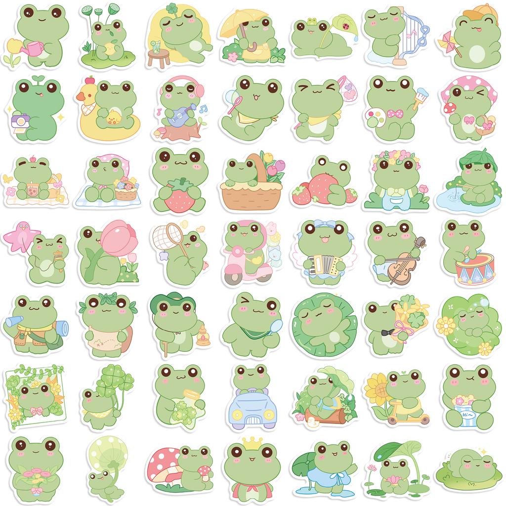 50 Cartoon Vibrant Frog Doodle Stickers Decorative Guitar Notebook Suitcase DIY Waterproof