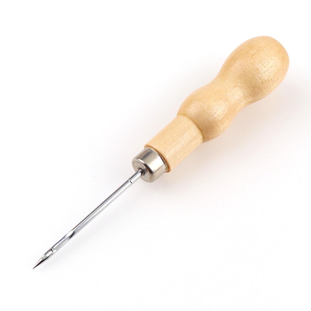 2Pcsset Wooden Handle Sewing Awl Hand Stitcher Leather Punch Tool Diy Shoe Repair Hook Leather Accessories