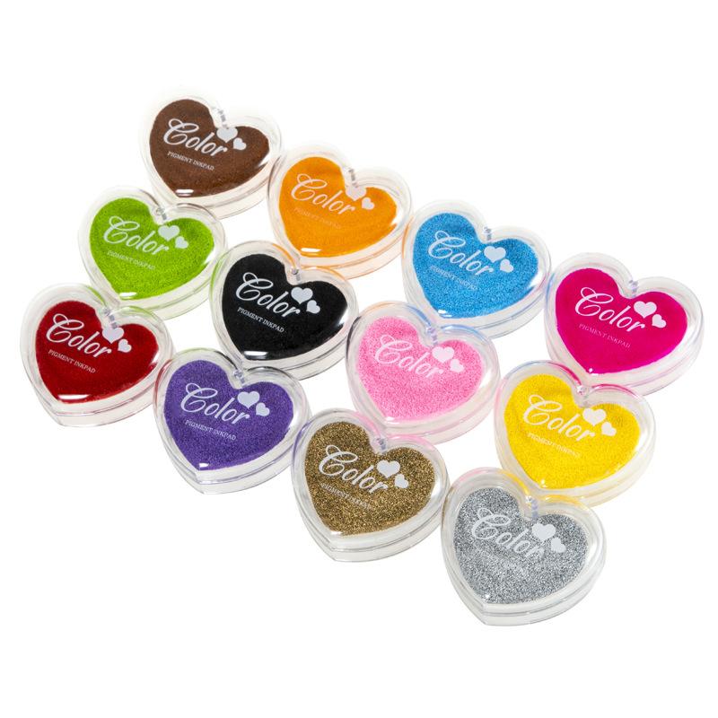 

12-piece Candy-colored Love Stamp Pad Set Environmentally Friendly Quick-drying Children s Cute Rubber Stamp Carving Ink Pad