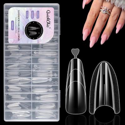 240Pcs Clear Dual Forms Nail Mold Sets Full Cover False Nail Tips Poly Nail Gel Mold Reusable Nail Top Form
