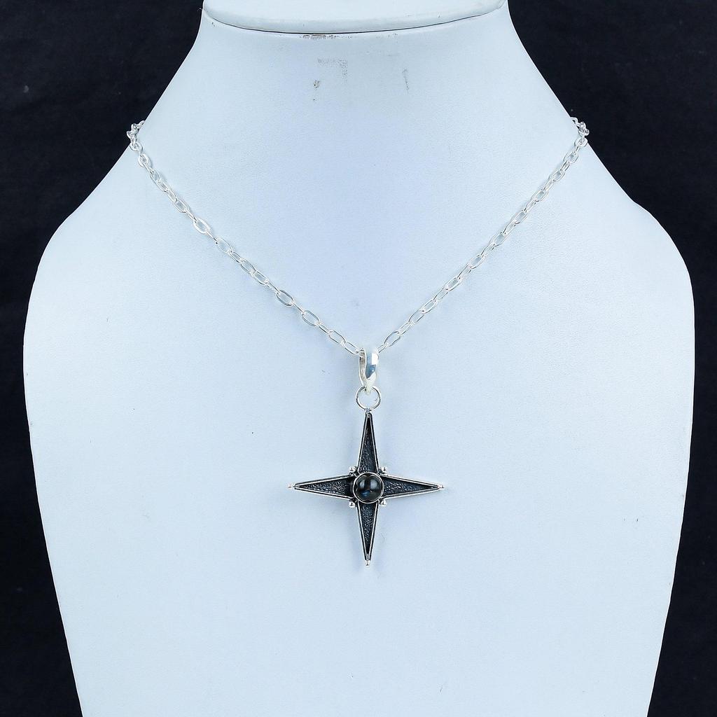 Natural Blue Flashy Labradorite Gemstone Silver Pendant In 925 Sterling Silver - Handmade Star Design, Everyday Wear Jewelry, Unique Designs Pendant