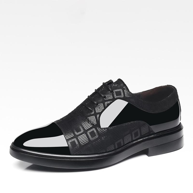 Men Leather Shoes Formal Business Shoes Pointed Toe Mid-heel Low-top Black Men Business Leather Shoes New Flat Oxford Shoes