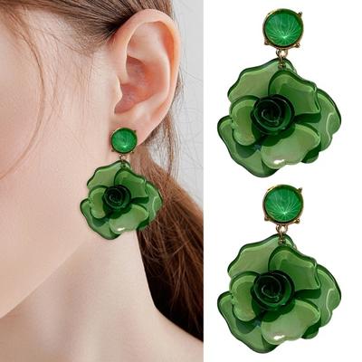 1 çift Kadın Küpe Gül Çiçek Şekilli Kolye Akrilik Küpe Parlak Rhinestones Charm Küpe Takı Aksesuarları