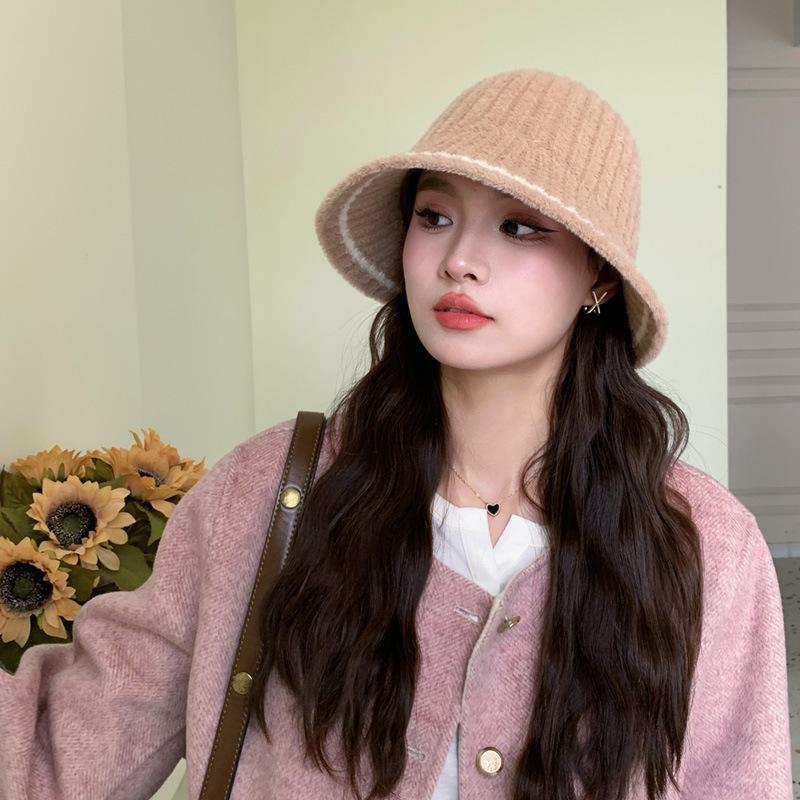 

Шапка женская большой окружности головы показывает маленькое лицо, теплая и утолщенная шерстяная вязаная шапка с цветовой блокировкой, универсальная модная шляпа-ведро в ретро-стиле one size fits all хаки