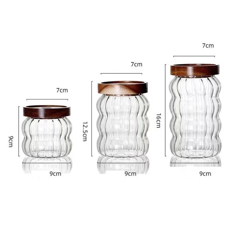 Kitchen High Borosilicate Glass Sealed Jar Canister Glass Container Wood Lid Food Storage Jar Coffee Bean Wheaten Grain Oat Can