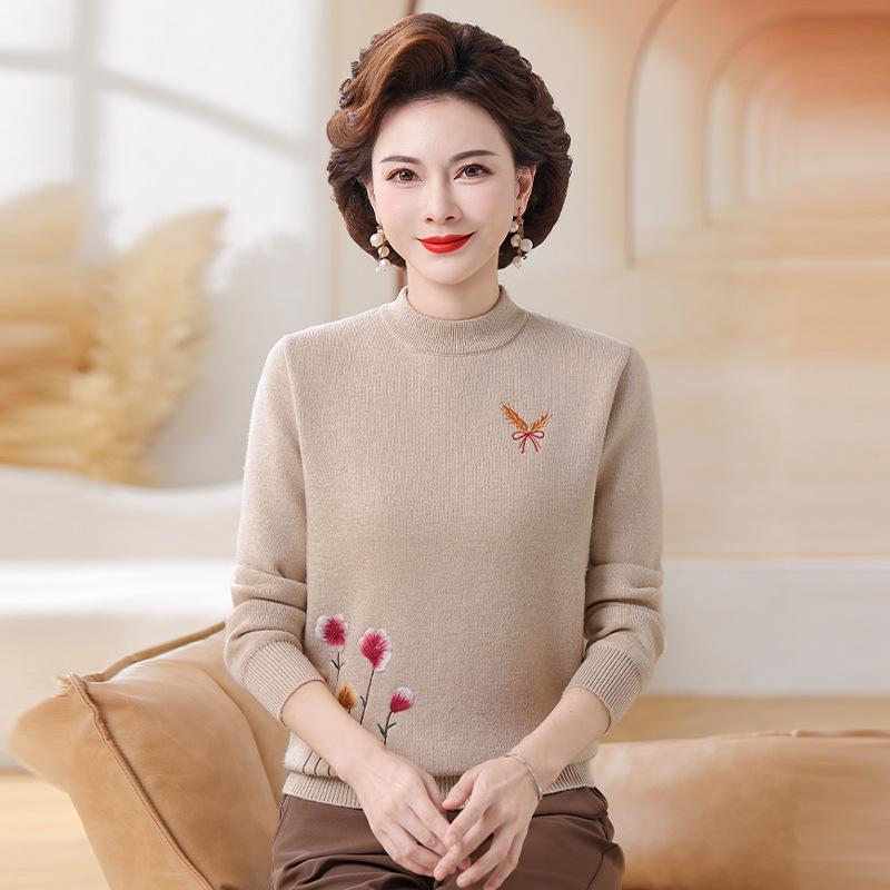 Fleece-Lined Knitted Sweater: Warm Winter Base Layer for Middle-Aged and Elderly Women