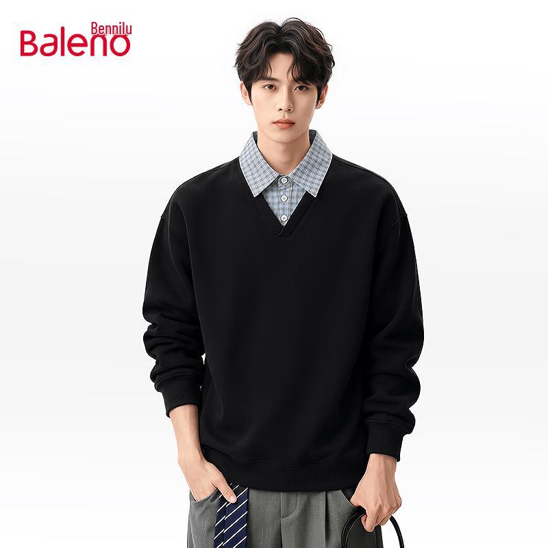 Baleno Men's Long Sleeve Polo Collar Faux Two-Piece Sweatshirt