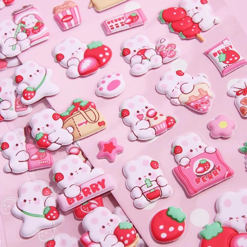 Cartoon Animal 3D Stickers Kawaii Bunny Bubble Stickers DIY School Stationery Sticker Phone Case Sticker Aesthetic Sticker