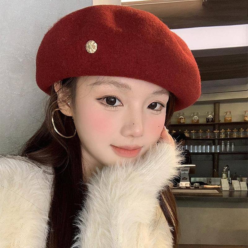 Japanese Vintage Red Wool Beret | Cloud-Like Painter Cap | Face Slimming Elegant Versatile