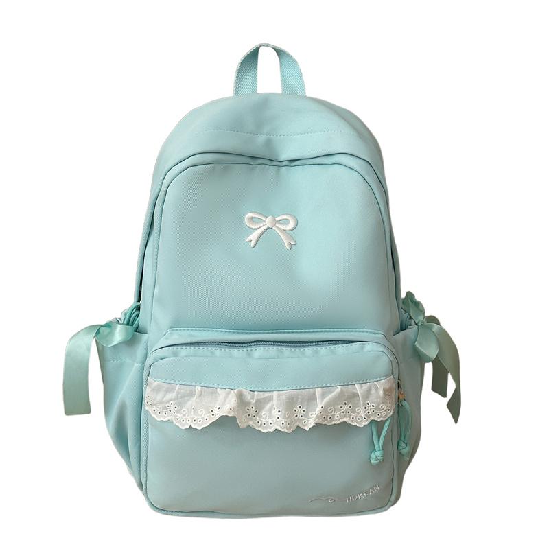 Zaino con Ricamo a Fiocco Pizzo di Nylon Borsa Scolastica per Studenti