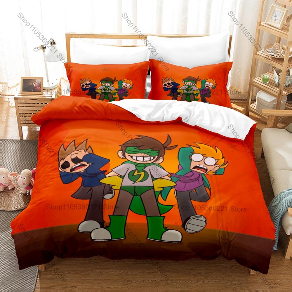 Cool Eddsworld Classic British Flash Cartoon Edd Green Hoodie Tom Blue Matt Purple Tord Red Bedding Set Duvet Cover + 2 Pillowca