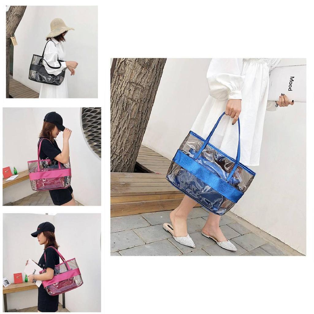 Stylish Pvc Transparent Jelly Beach Bag Waterproof Shoulder Bag In Rose Red Blue Gold Brown