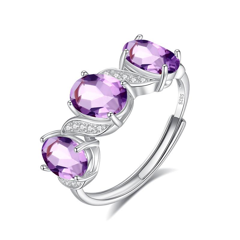 

Adjustable S925 Silver Ring Natural Gemstone Eternity Band Elegant Jewelry for Party/ Daily alive