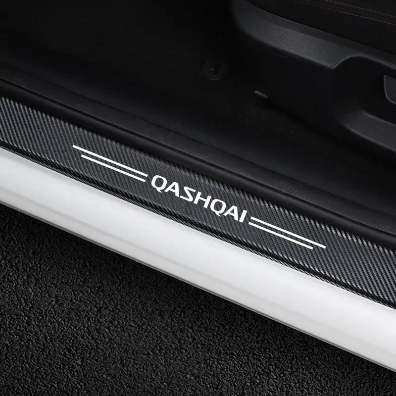 Carbon Fiber Car Door Sill Threshold Anti Protective Stickers Decals For Nissan Qashqai Rear Trunk Bumper Anti Scratch Strips