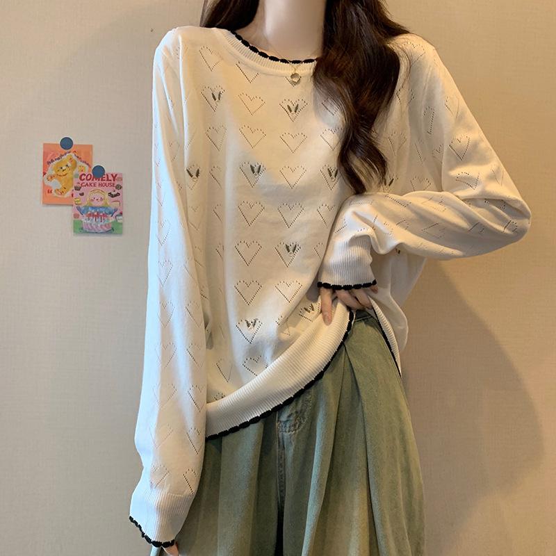 

Spring 2026 Plus Size Korean Embroidered Round Neck Long Sleeve Casual Slimming Knitwear for Women 2XL білий