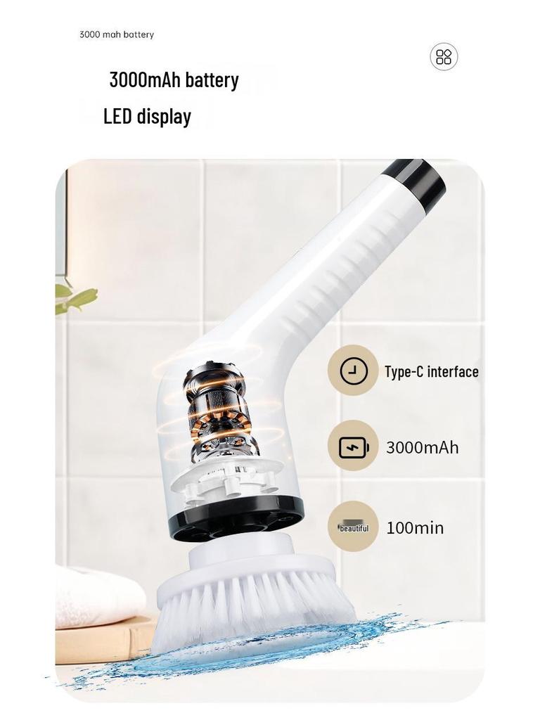 7-i-1 Sladdlös Elektrisk Rengöringsborste med Utdragbart Långt Handtag för Badrum och Golv