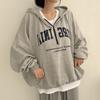 Women Zipper Hoodie Loose Top Fashion Letter Print Pullovers Harajuku Y2K Sweatshirt