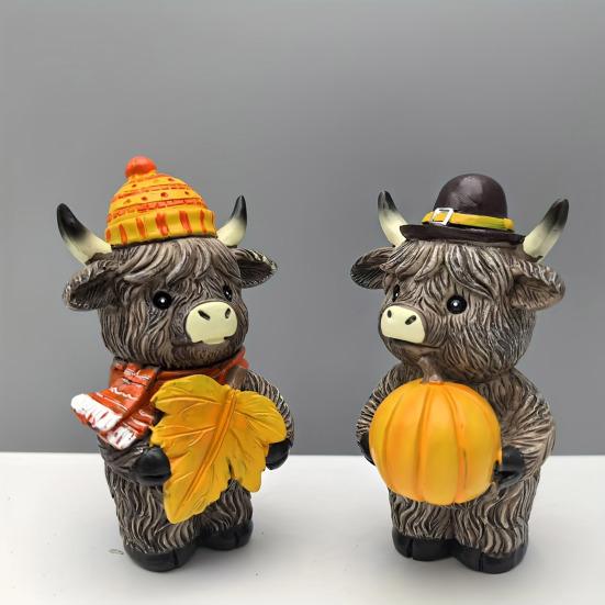 1/2Pcs Highland Cow Ornament Window Sill Resin Decor Indoor Outdoor Ornament Halloween Party Decoration