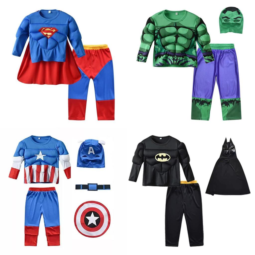 Spider Man Captain America Hulk Batman Superman Kinderen Cosplay Kostuum Set Met Polyester En Spandex Voor Halloween En Podiumshows