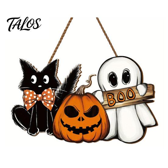 Halloween Party Favors Wooden Welcome Door Sign, Vintage Black Cat Jack-o-lantern Ghost Hanging Front Wall Showcase Decorations Decoration,