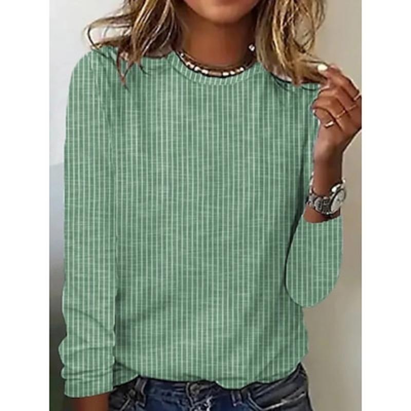 Women's T Shirt Tee Striped Print Daily Weekend Basic Long Sleeve Round Neck Pink Fall & Winter