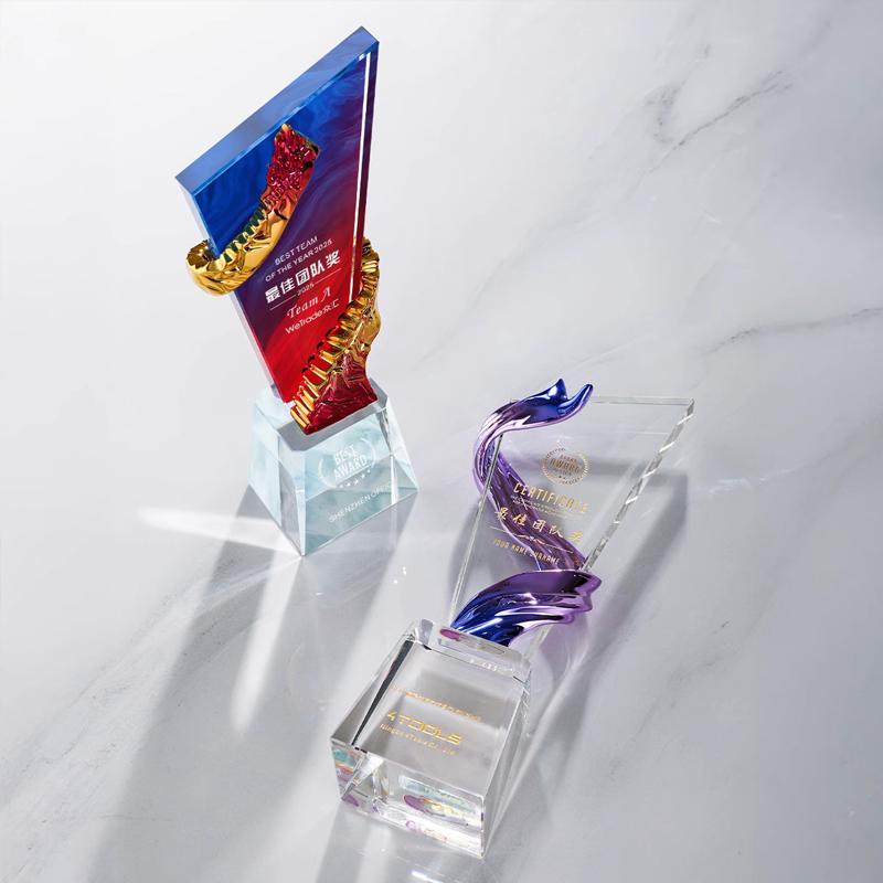 Customized Color Printed Crystal Trophy, Excellent Employee Medal Award Sports Competition Company Annual Meeting Souvenirs, 1Pc