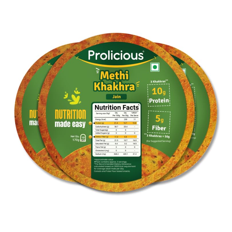 

Prolicious Protein Methi Khakra | NO Palm Oil | High Protein & Fiber | Roasted & Crispy | Ready to Eat | Flavourful | Healthy Tea Time Snac