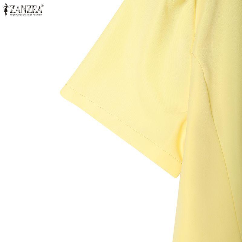 ZANZEA Women Elegant Round Neck Casual Short Sleeve Long Dress