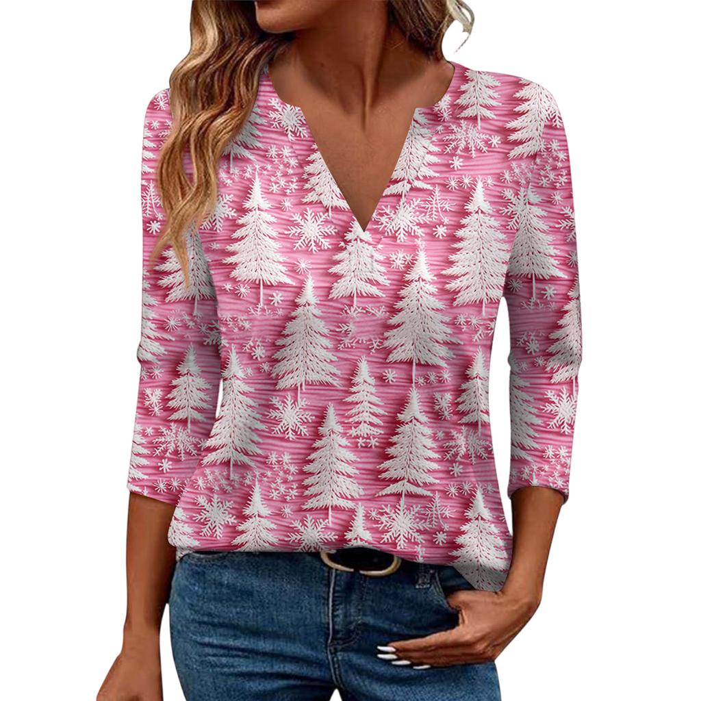 Women's Casual Fashionable Sexy Comfortable V-Neck Christmas Three-Quarter Sleeve Top