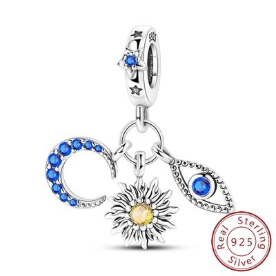 Pendentifs Charms Étoiles Mystiques Ciel Étoilé Soleil Lune Œil Gardien en Cuivre Convient aux Bracelets Charms Authentiques Bijoux DIY Cadeaux pour Femmes