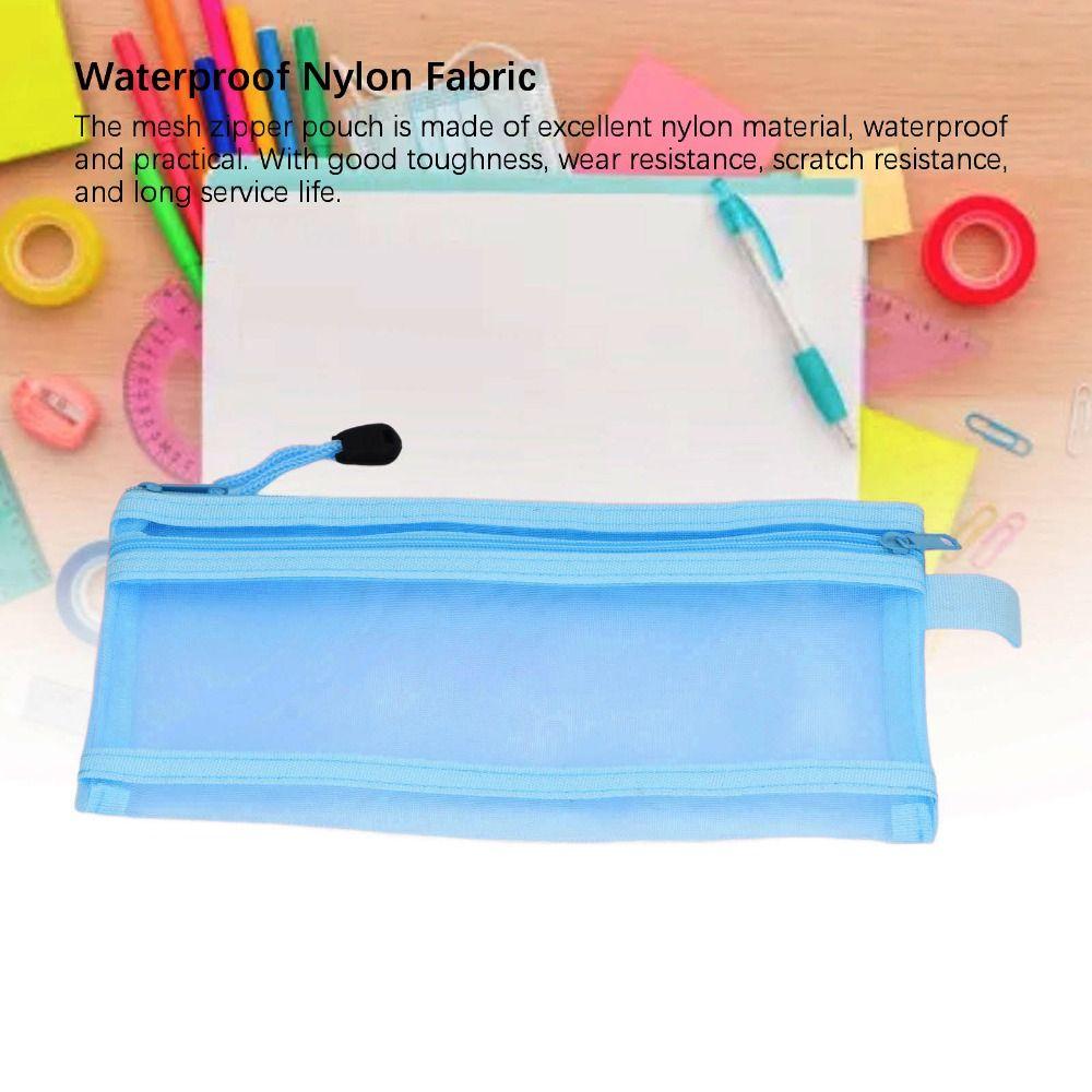 10pcs Blue/Pink/Black/White/Grey Mesh Zipper Pouch Double Layer File Pouch for A6 Paper  Home