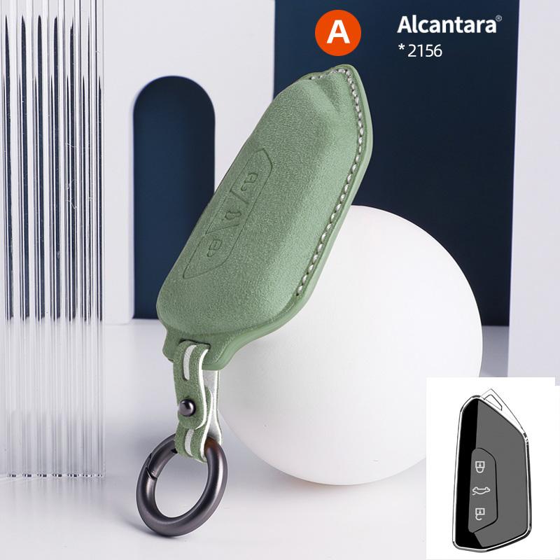 Alcantara Suede Car Key Case Cover Shell For Volkswagen Golf 8 Tuang X ID4 ID6 ID3 Talagon Lamando L Auto Keychain Accessories