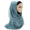 Women's Solid Chiffon Pearl Scarf, Elegant Beaded Hijab Shawl, Muslim Headscarf for Daily/Party