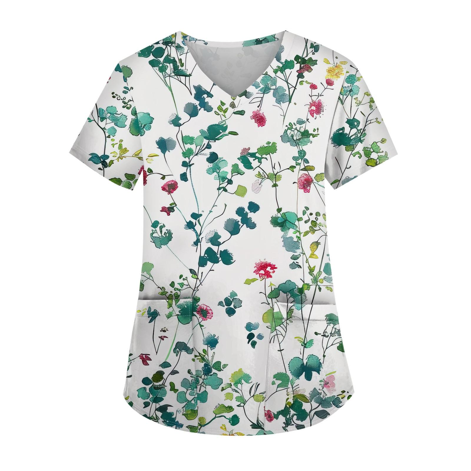 

Рабочая форма больших размеров с принтом, топы для женщин, забавные футболки с v-образным вырезом и короткими рукавами, рабочая одежда, футболка с карманами XXXXXL циан