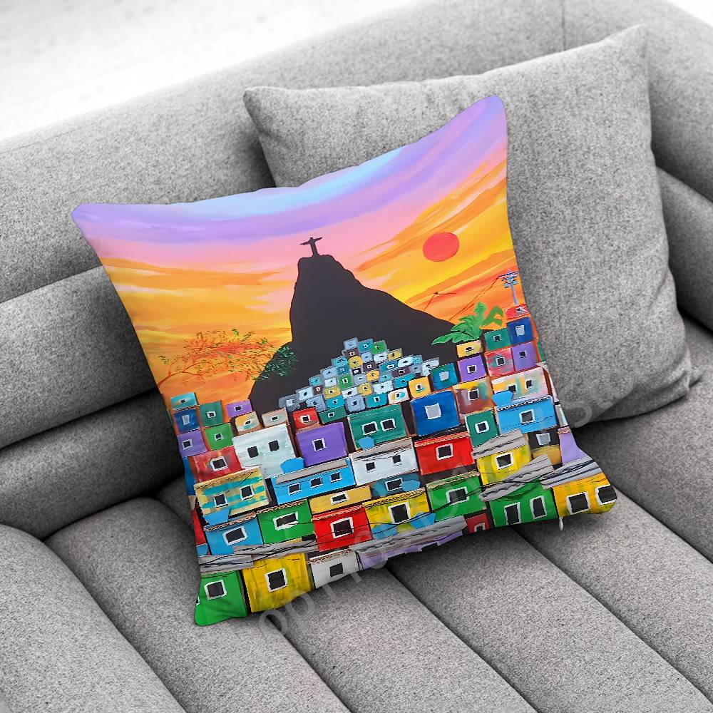 Rio De Janeiro Brazil Flag Map Passport Throw Pillow Case For 45x45cm 40x40cm 50x50cm 30x30cm Square Car Pillowcase Shell