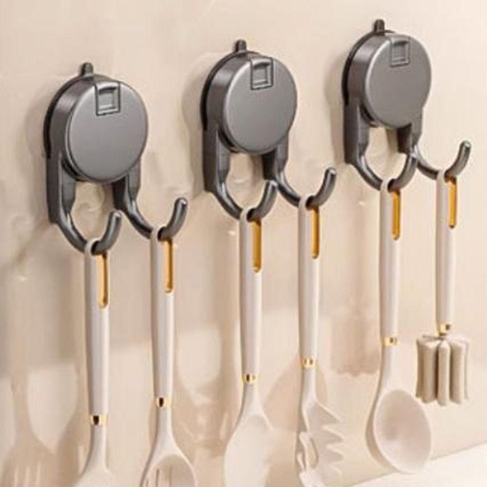 2Pcs Plastic Suction Cup Hooks Waterproof Non-Marking Paper Towel Double Hooks Space Saving Moisture-proof Kitchen Storage Hooks